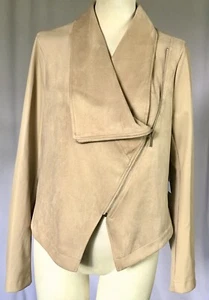 Bagatelle Collection Womens Large Vegan Leather Suede Jacket Beige Wing Collar - Picture 1 of 10