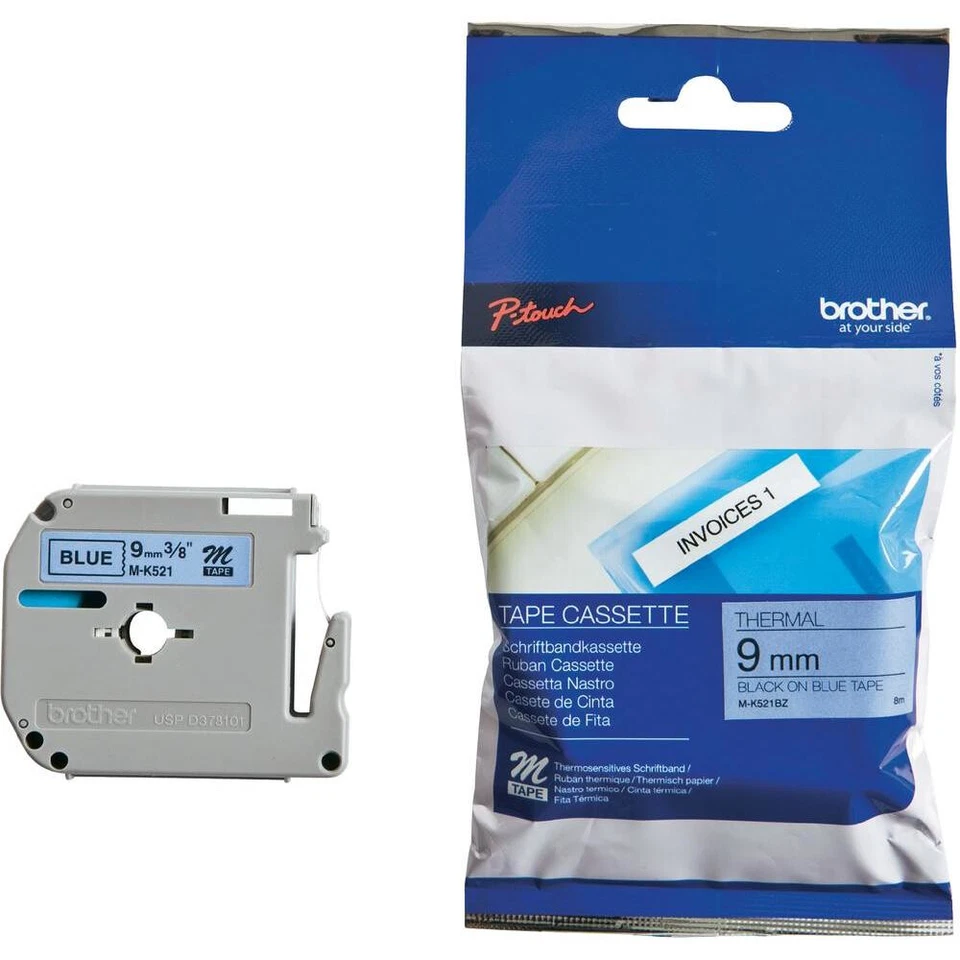 Brother MK-521 P-touch 9mm Black on Blue Non-Laminated M Tape -  8 meters - image 1 of 1
