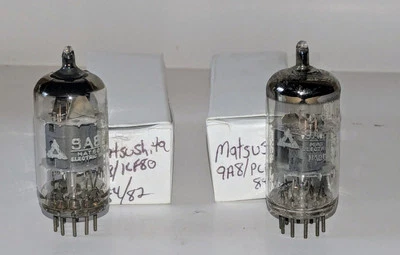 Vintage Tested Good Matched Pr. Matsushita 9A8/PCF80 TV Radio Audio Vacuum Tubes - Imagem 1 de 4