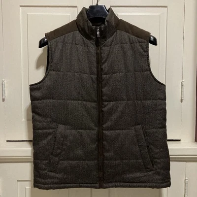 Chaleco acolchado con cremallera Johnston & Murphy para hombre talla M marrón parcheado hombros Foto 1 de 4