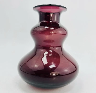 Glas Vase Harz Kristall VEB Derenburg Brigitte Hoefs DDR Design violett 17,4 cm - Bild 1 von 4