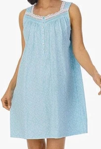 Eileen West Nachthemd Damen Gr. XL Queen Anne Ausschnitt Negligee in Aqua Floral - Bild 1 von 6