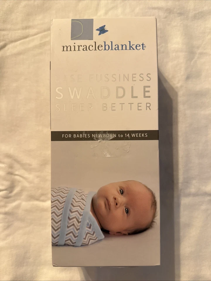 Miracle 毛毯襁褓包新生儿婴儿至 14 周-蓝色雪佛龙 — 第 1/4 张图片