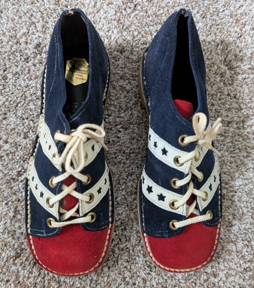 Sapatos de camurça listrados vintage-poll papagaio anos 70 julho 4 estrelas tamanho 3,5 D/B. - Imagem 1 de 4