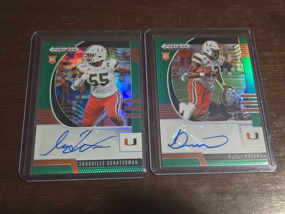 2020 Prizm Draft DeeJay Dallas & Shaq Quarterman Miami Hurricanes Green RC AUTOS - Image 1 of 1