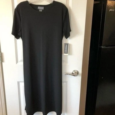 NOTATIONS Vestido Mujer Grande L Negro Tejido Manga Corta Hasta la Rodilla Modesto NUEVO Foto 1 de 4