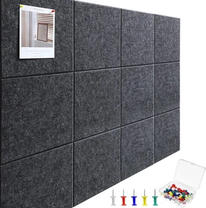 Large Cork Board 48" X 36", 12 Pack Felt Wall Tiles with Colored Pushpins, Bulle - Picture 1 of 8