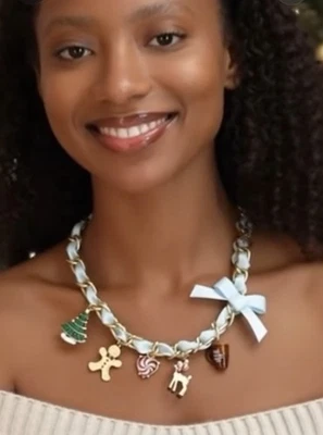 Betsey Johnson Necklace Christmas Holiday Charms Hot Cocoa Rudolf Snowman Tree - Image 1 of 4