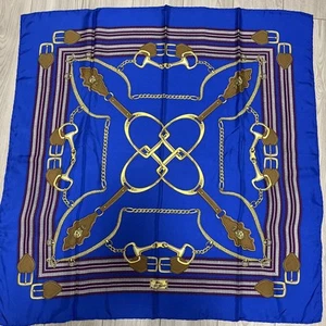 Longchamp Silk Scarf Blue Women Luxury Designer Limited Edition Rare Model Acces - Picture 1 of 2
