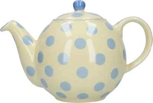 London Pottery 84200 Globe Polka Dot Teapot with Strainer, Ceramic, Ivory/Blue, - Picture 1 of 11