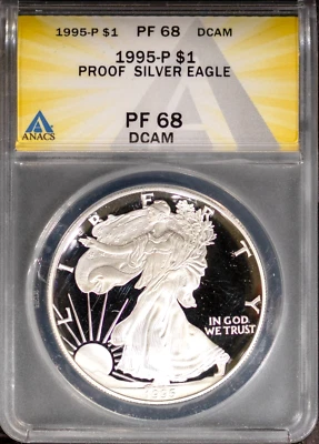 1995-P $1 Silver American Eagle PF68DCAM ANACS # 7752985 - Image 1 of 2
