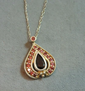 Fumoso Quarzo Granato Rosso Pietra Pendente Argento Sterling 19 " Catenina CG 28 - Foto 1 di 3