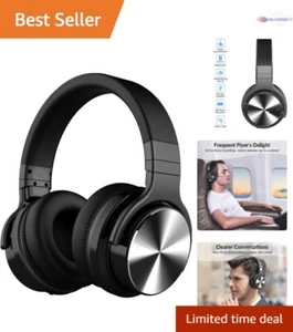 Bluetooth Headphones Faux Leather Over Ear 30H Playtime Active Noise Canceling - Picture 1 of 10
