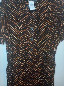 NEW LOOK Women’s Tiger Print Belted Mini Shirt Dress 3X Button Down - Picture 1 of 10