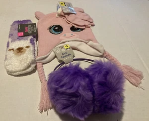 Lot of Girls Winter Earmuffs Unicorn Hat Glove Set Pink Purple Llama Socks Fuzzy - Picture 1 of 2