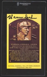 Warren Spahn Autographed Baseball Hall Of Fame Postcard Plaque PSA/DNA COA BZ4 - Picture 1 of 2