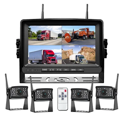 Digital Wireless 7'' Quad DVR Monitor 1080P 4x Rear View Camera Truck Trailer RV - Image 1 of 4