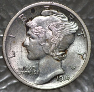 1916 Mercury Dime Impresionante PQ Brillante Sin Circular Bandas Divididas Completas M-001 - Imagen 1 de 6