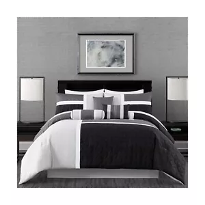 Chezmoi Collection Upland 7-Piece Quilted Patchwork Comforter Set, Black/Gray... - Picture 1 of 9