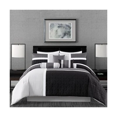 Chezmoi Collection Upland 7-Piece Quilted Patchwork Comforter Set, Black/Gray... - Image 1 of 4