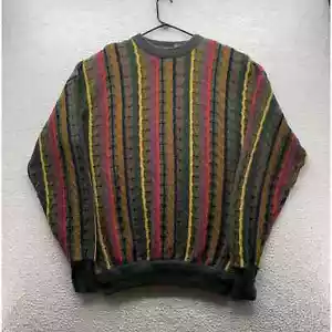 VTG Structure Sweater Mens XL Cosby Colorful Striped 90s Retro Golf Grandpa Dad - Picture 1 of 11