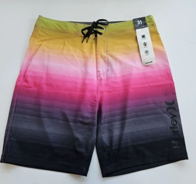 Pantalones Cortos Hurley 31 Para Hombre Phantom Spray Mezcla 20" Largo Rosa Amarillo Negro Foto 1 de 2