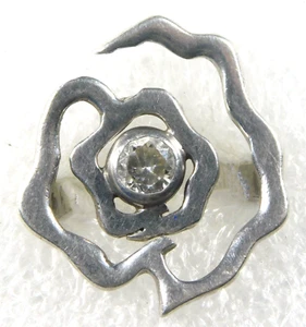ARTISAN STERLING Faceted Clear STONE HANDMADE Vintage Squiggly RING Size 8.6 - Picture 1 of 4