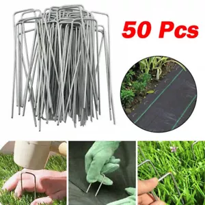 50x Galvanised U Pins Weed Control Fabric Pegs Garden Turf Securing Membrane UK - Picture 1 of 10