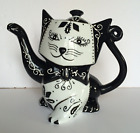 Teapot Cat Shaped Black White Porcelain Hand Painted Table Passion