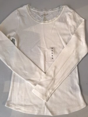 NWT ARIZONA LS RIBBED TEE - GIRLS - RET $18 - XL 14/16 - IVORY (5BX63 05)(x3) - Image 1 of 4