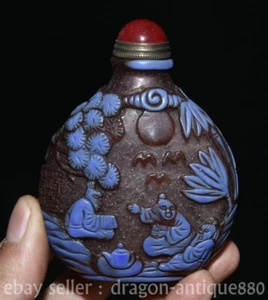 3.2" Old China Glaze Painting Bamboo Pine Tree Elder Figure Snuff Bottle - Picture 1 of 5