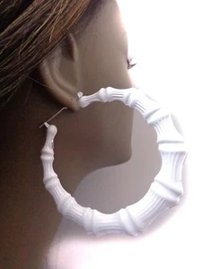 PENDIENTES GRANDES DE ARO DE BAMBÚ BLANCO PENDIENTES DE ARO DE BAMBÚ AROS DE 4 PULGADAS AROS COMPLETOS - Imagen 1 de 2