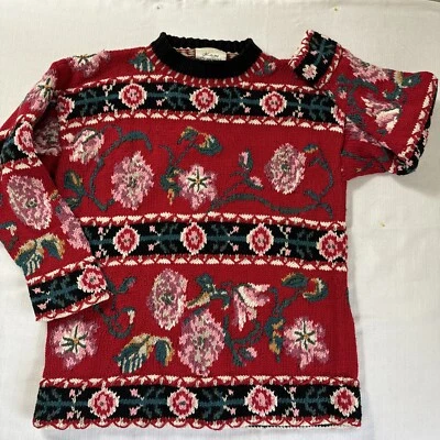 Suéter túnica Express Internationale para mujer talla XS floral grueso tejido a mano rojo Foto 1 de 4