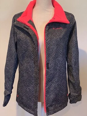 Columbia Girls L 14 16 Chaqueta de Lluvia Impermeable Negro Blanco Rosa Intercambio Shell Foto 1 de 4
