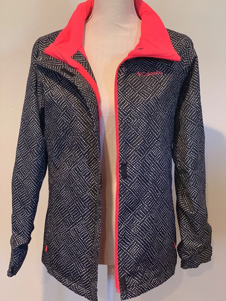 Columbia девочек L 14 16 дождевик водонепроницаемый черный белый розовый обмена оболочки - Изображение 1 из 4