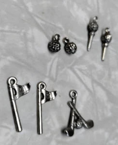 BULK 7 GOLF CLUBS BALLS PINS BRACELET NECKLACE CHARMS CRAFTS SILVER TONE - Picture 1 of 5