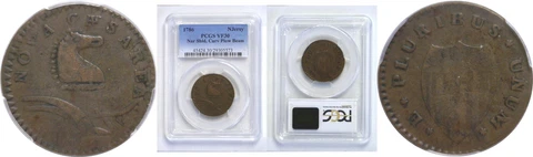 1786 New Jersey PCGS VF-30 Narrow Shield, Curved Plow Beam Cover
