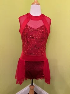 Disfraz de Baile Cortina Llamada J5434 Grande Adulto Rojo Lentejuelas Malla Gorra Manga Falda - Imagen 1 de 13