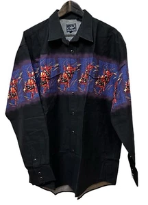 Vtg 1990s Y2K Roper Pearl snap Colorful Horses Rodeo Cowboy Western Shirt XL - Picture 1 of 8