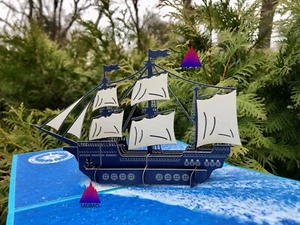 3D Pop Up Greeting Card Sailing Ship Sea Ocean Birthday Vacation Party Adventure - Picture 1 of 8