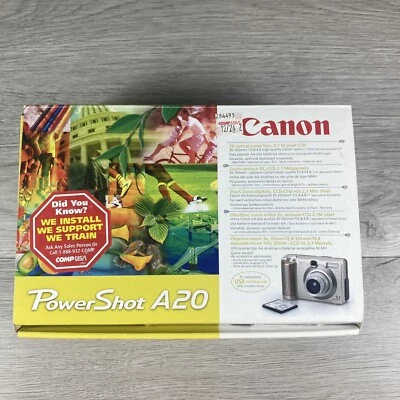 Canon PowerShot A20 Compact Digital Camera w/ Box 2.1MP Tested No Memory Card - Image 1 of 4