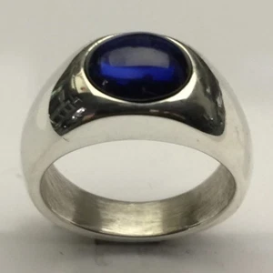 JUEGO ANILLO BISEL PLATA ESTERLINA MJG. CABUJÓN ZAFIRO LABORATORIO OVALADO 8 X 10 MM. TALLA 9 - Imagen 1 de 7
