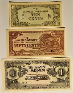 1942 Malaya - Japanese Invasion Money - 3 notes in better grades - EF to a UNC - Picture 1 of 2