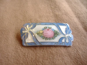 VINTAGE BEAUTIFUL FLORAL ENAMELED STERLING SILVER PIN -  1 3/4" LONG - Picture 1 of 4