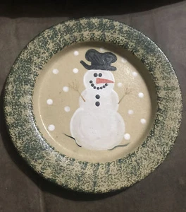 Three Rivers Keramik Schneemann Medium Teller 8 3/4" grüner Rand 1991 Michelle - Bild 1 von 5