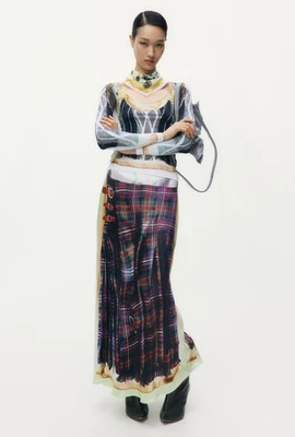 Ready To✈️  H&M x GLENN MARTENS Printed Satin Flared Dress Skirt Red S UK 8 10 - Image 1 of 4