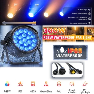 20X15W Waterproof RGBW LED Par Light DMX Stage DJ Par Can Light Spot Light - Image 1 of 4