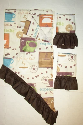 Conjunto de cortina de cozinha 3P Tier & Swag Valance café expresso cappuccino café com leite - Imagem 1 de 4