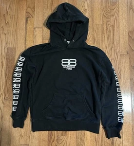 Balenciaga Kids Washed Black Center Logo Hoodie Size M Medium Great Condition - Picture 1 of 5