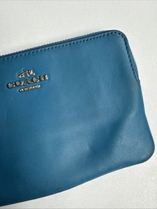 Coach Leather Wristlet Corner Zip Pouch Blue - Picture 1 of 5